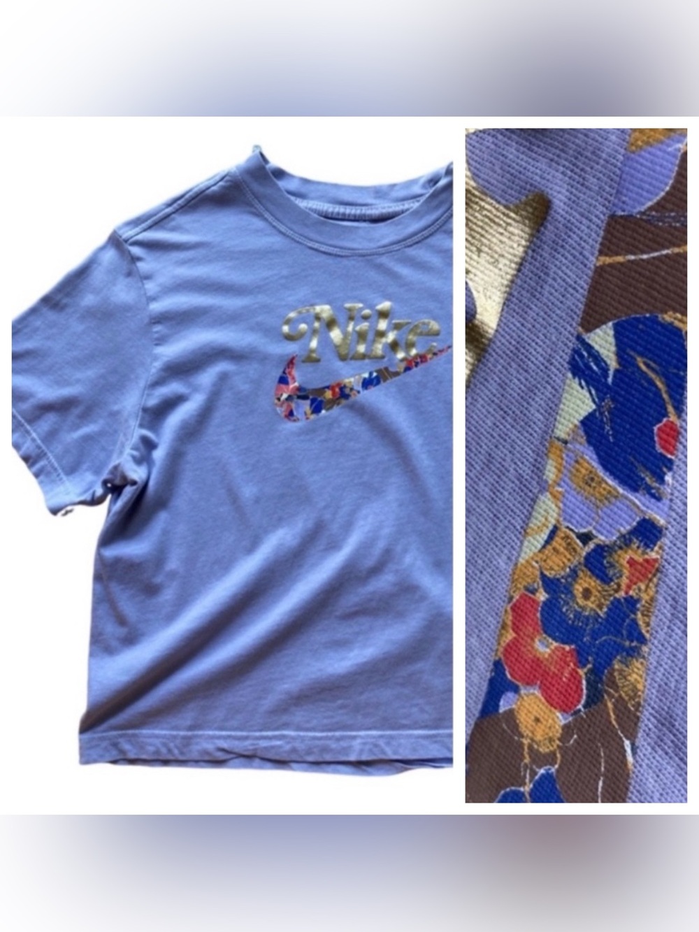 Nike The Nike Tee Loose Fit Cropped Size Large Floral Swoosh Light Purple